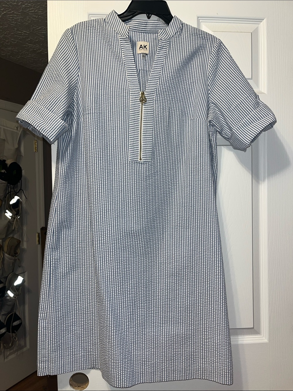 Navy & White Striped Short Sleeve Dress (Anne Klein)